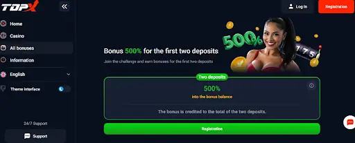 TopX casino 500% bonus on your first deposit