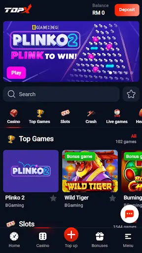 TopX online casino app interface